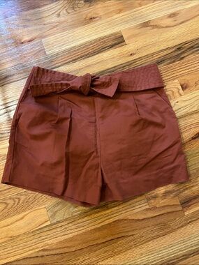 Marie Oliver Rust Brown High-Waist Tie Belt Shorts